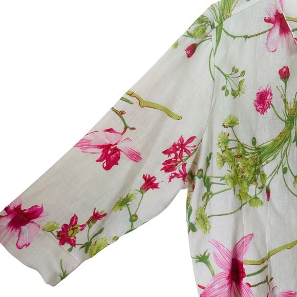 dandy by randi m Floral Linen Button Down Quarter Sleeve Blouse Size L - Picture 5 of 6